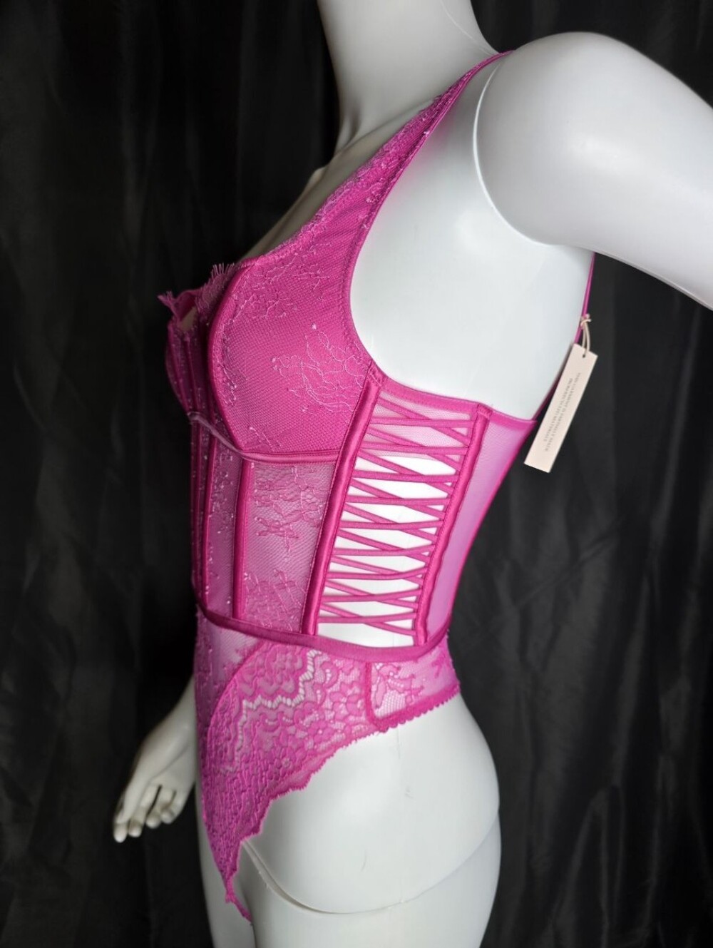 Victoria's Secret Neon Pink Lace Bustier Teddy - Picture 10 of 16